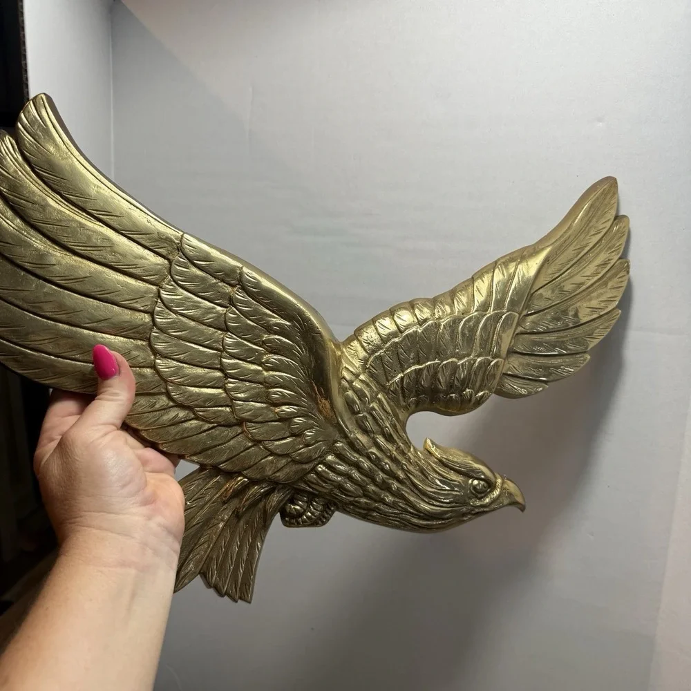 Patriotic Brass Eagle Swooping‎ Wall Hanging Plaque Mid Century 16